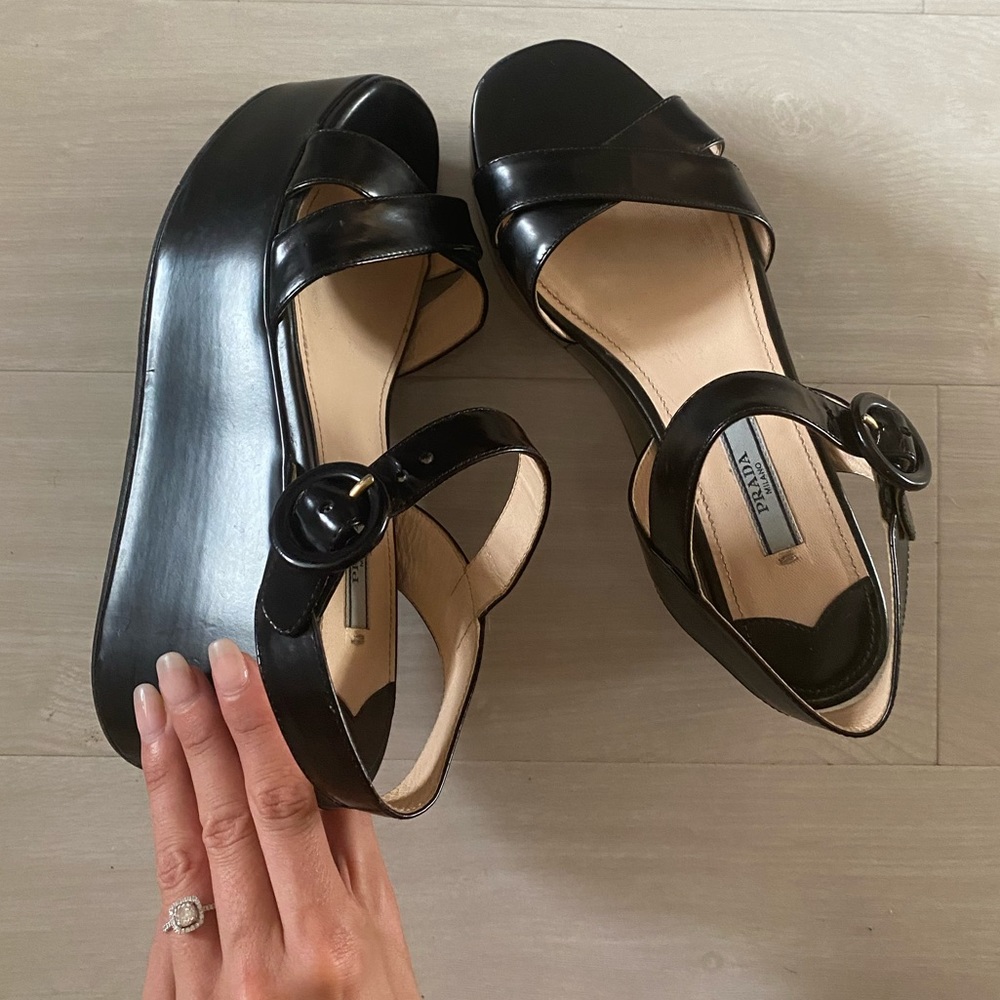 PRADA black leather platform sandals size 37